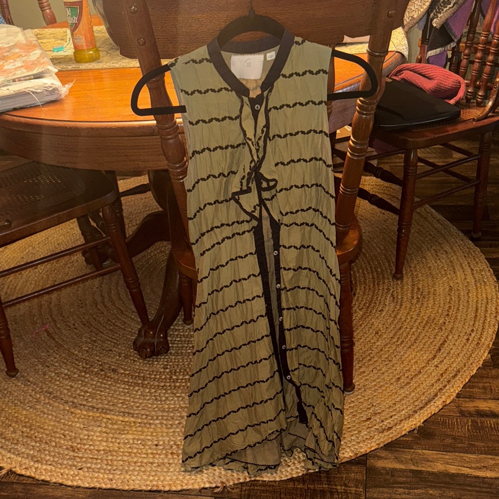 Anthropologie Olive and Black High Low Dress
